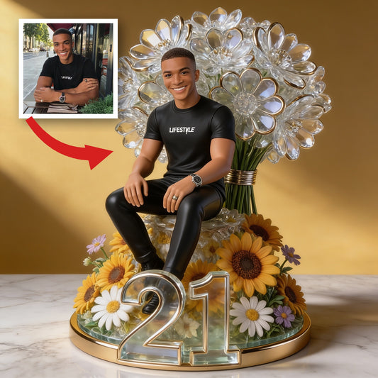 Custom Photo 21st Birthday Black Man Floral Acrylic Plaque, Gift for Husband, Boyfriend, Son