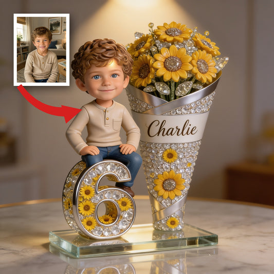 Custom Photo Birthday Latino Little Boy Sunflower Number Custom Shaped Acrylic Plaque Son Grandson Gift