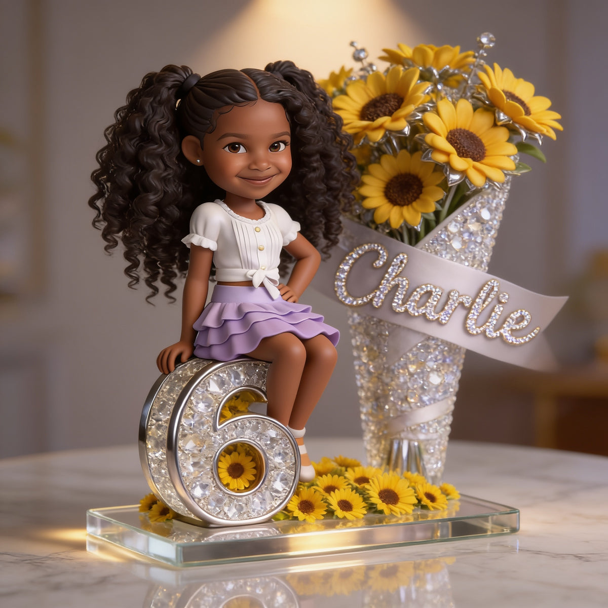 Custom Photo Birthday Black Little Girl Sunflower Acrylic Plaque, Gift for Daughter Granddaughter Niece