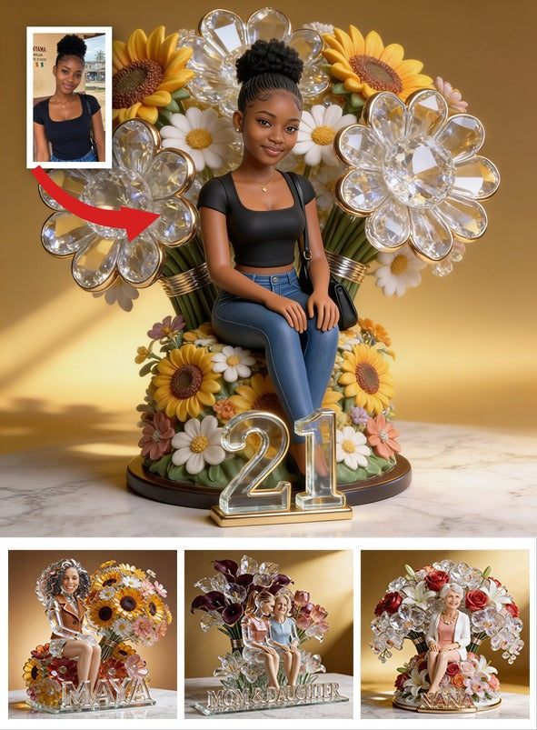 Custom Photo 21st Birthday Black Woman Floral Acrylic Plaque, Gift for Daughter Wife Girlfriend