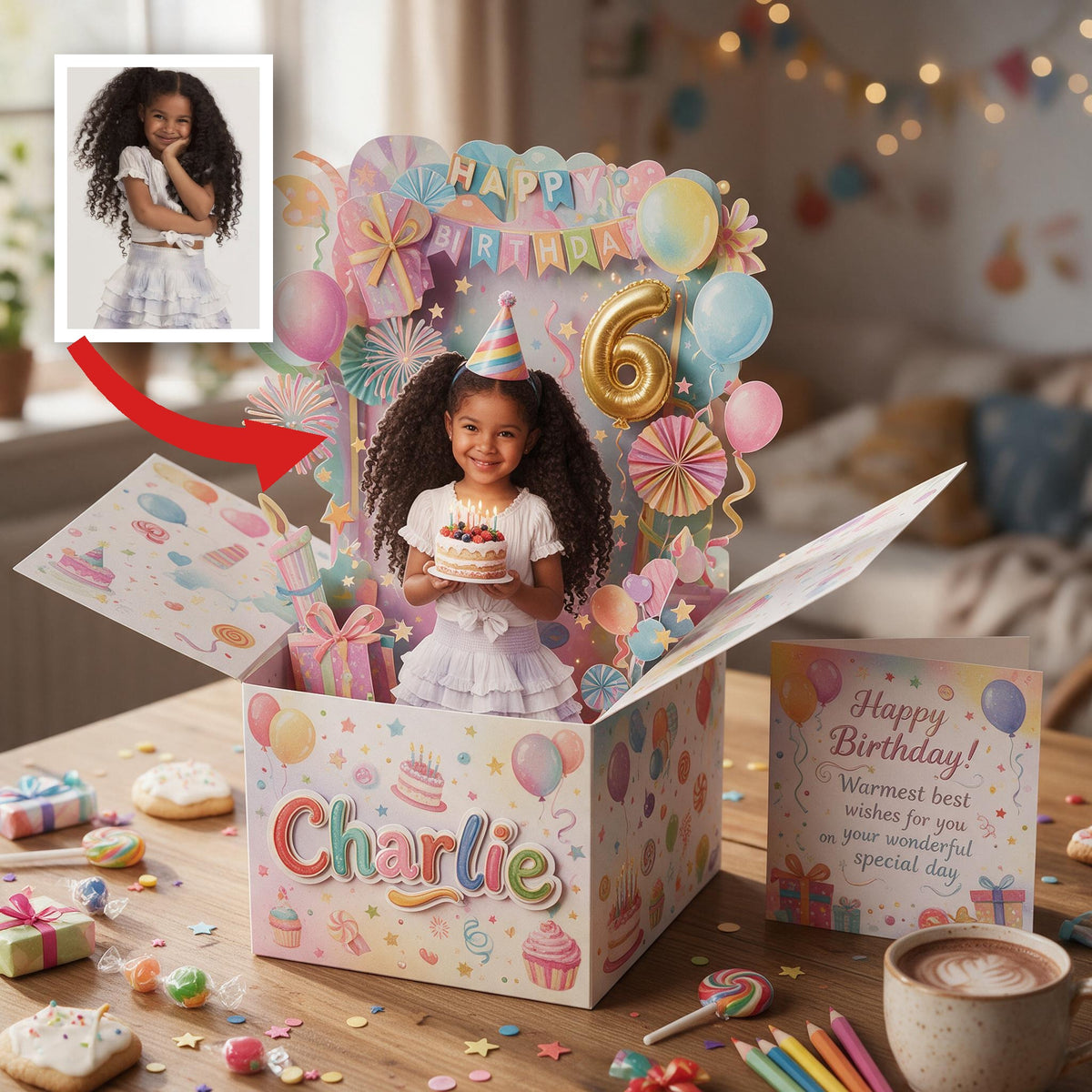 Personalized Birthday Black Little Girl Pop Up Box Card, Daughter Granddaughter Niece Gift