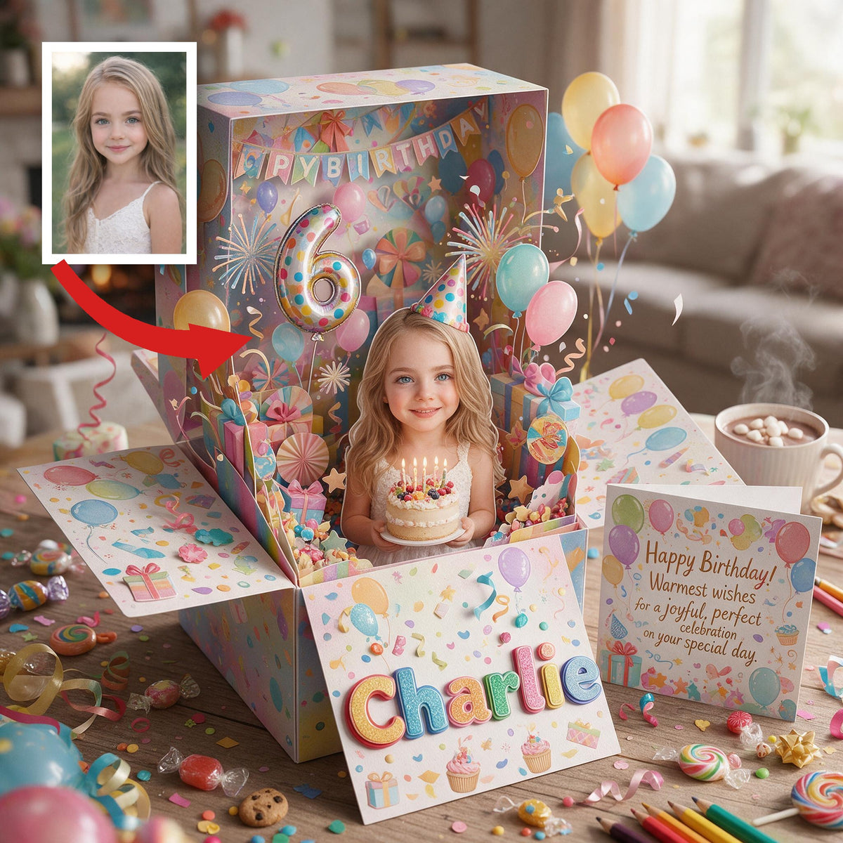 Personalized Birthday Little Girl Pop Up Box Card, Gift for Daughter Granddaughter Niece