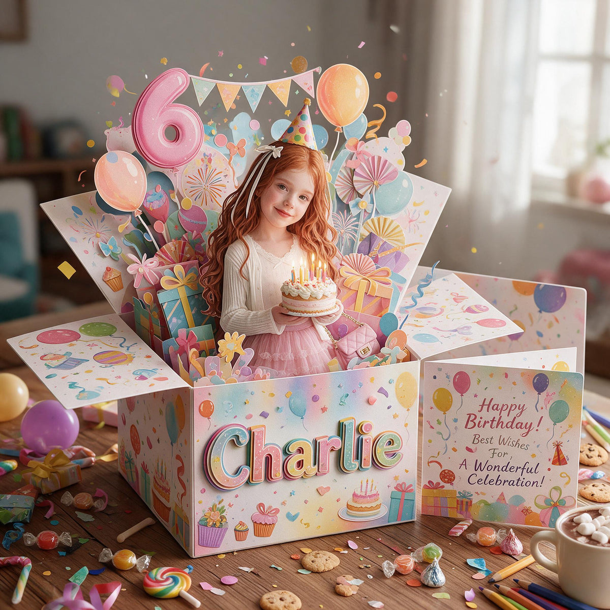 Personalized Birthday Latina Little Girl Pop Up Box Card, Gift for Daughter Granddaughter Niece