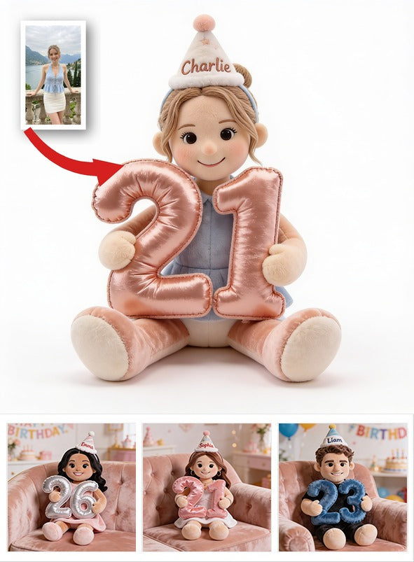 Personalized 21st Birthday Woman Plush Doll Faux Fur Pillow, Custom Birthday Gift for Her