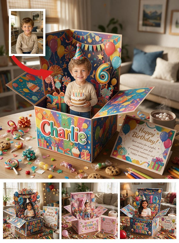 Personalized Birthday Latino Little Boy Pop Up Box Card, Son Grandson Nephew Gift