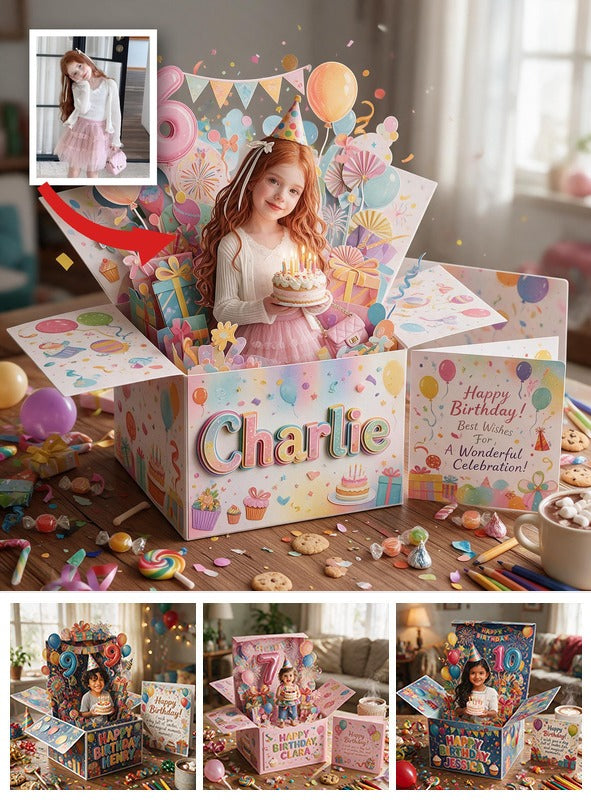 Personalized Birthday Latina Little Girl Pop Up Box Card, Gift for Daughter Granddaughter Niece