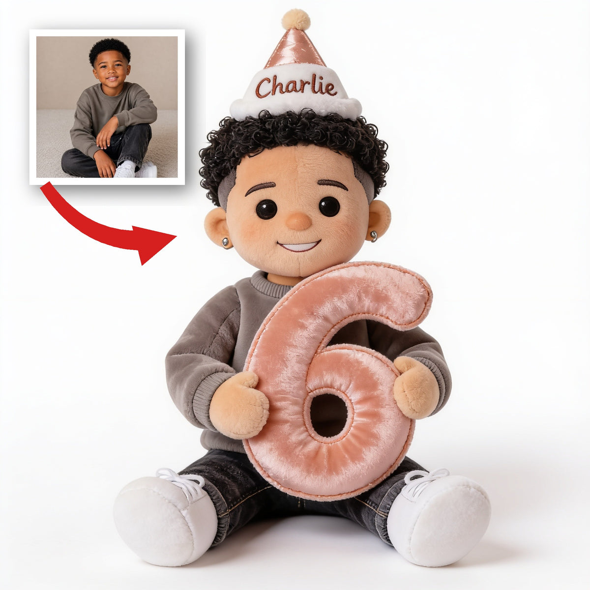 Coussin en fausse fourrure noir personnalisé pour anniversaire, cadeau fils petit-fils neveu