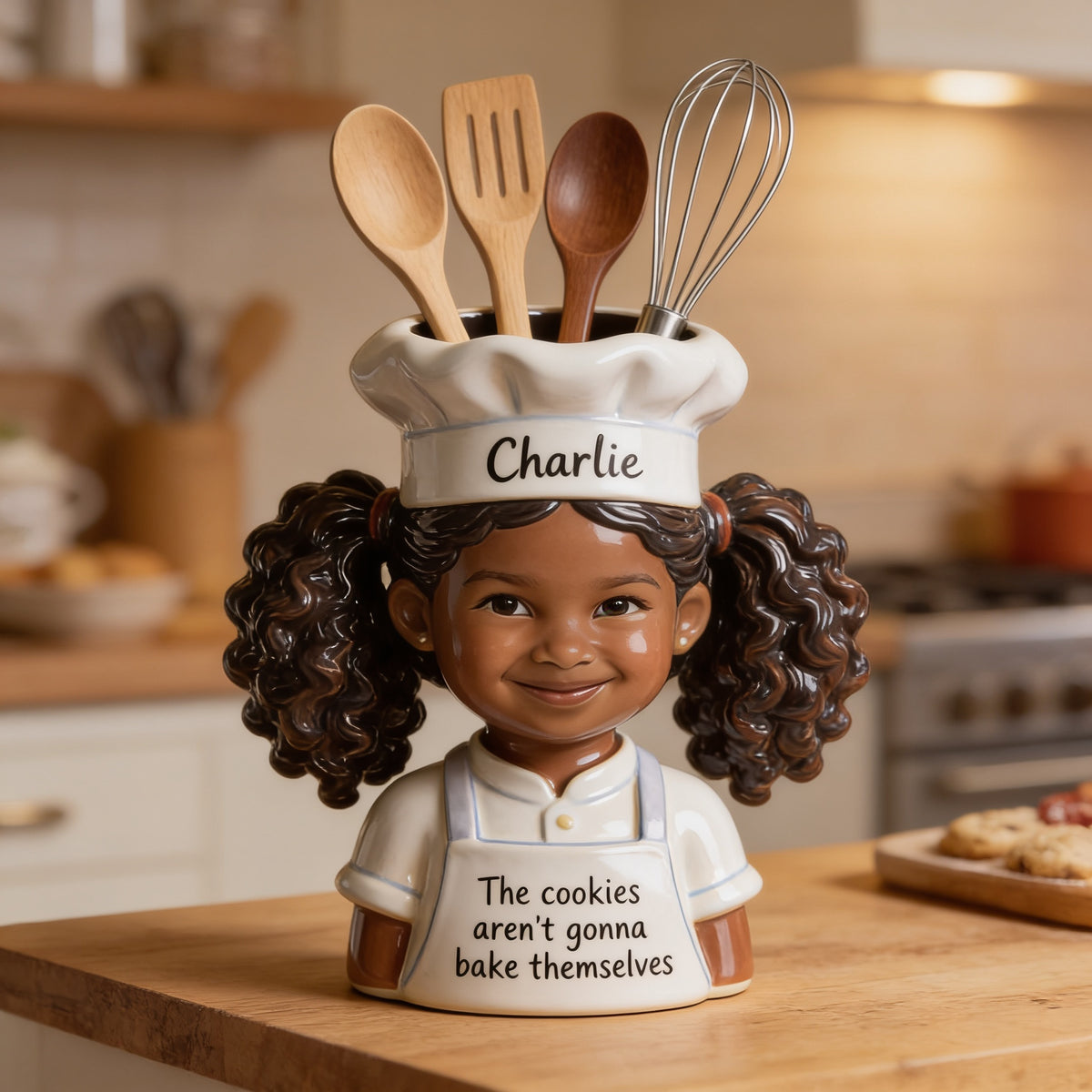 Personalized Black Little Girl Chef Acrylic Pot Baking Kitchen Decor Gift