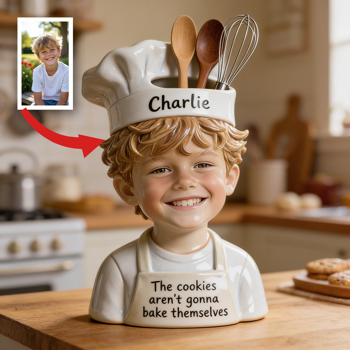 Personalized Little Boy Chef Acrylic Pot Baking Decor Gift for Son Grandson
