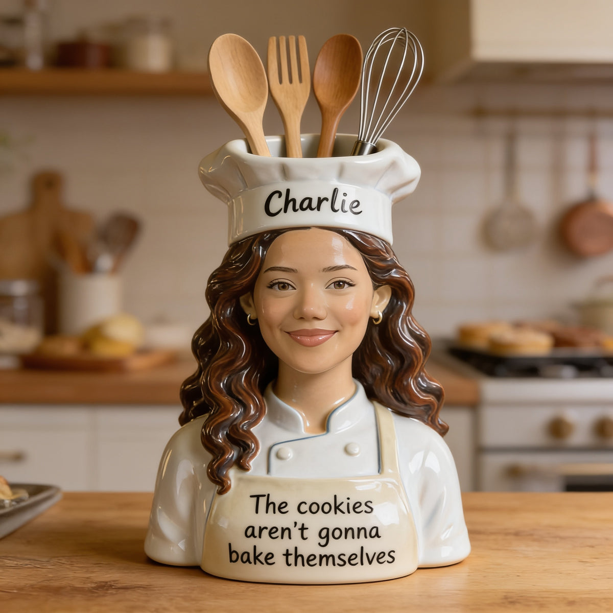Personalized Latina Woman Chef Baking Acrylic Pot Kitchen Decor Gift