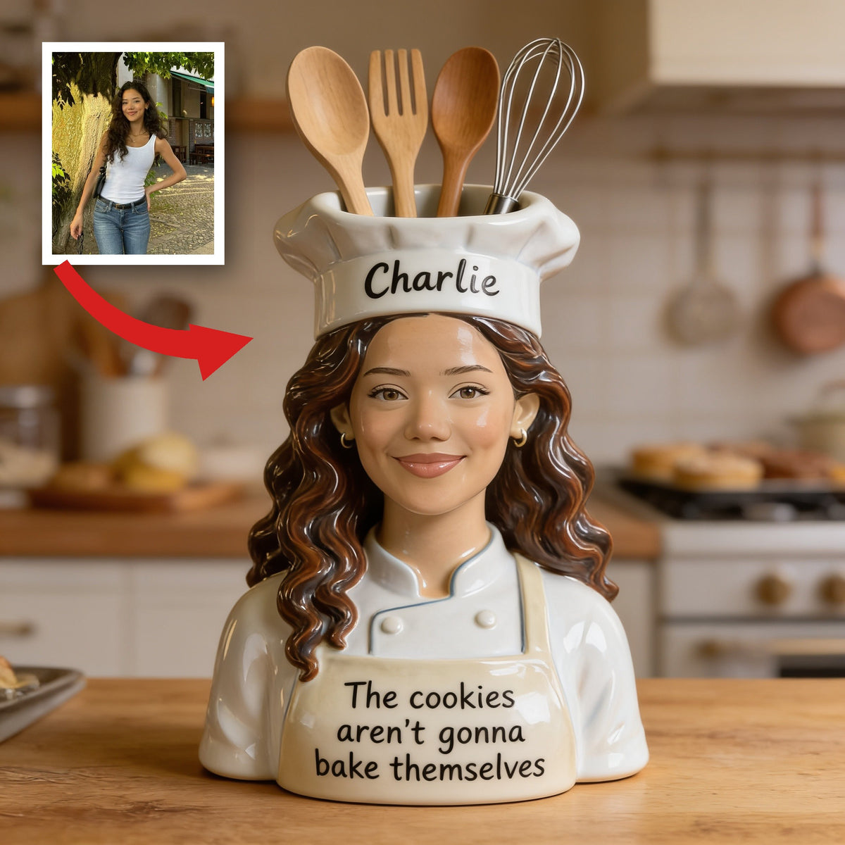 Personalized Latina Woman Chef Baking Acrylic Pot Kitchen Decor Gift