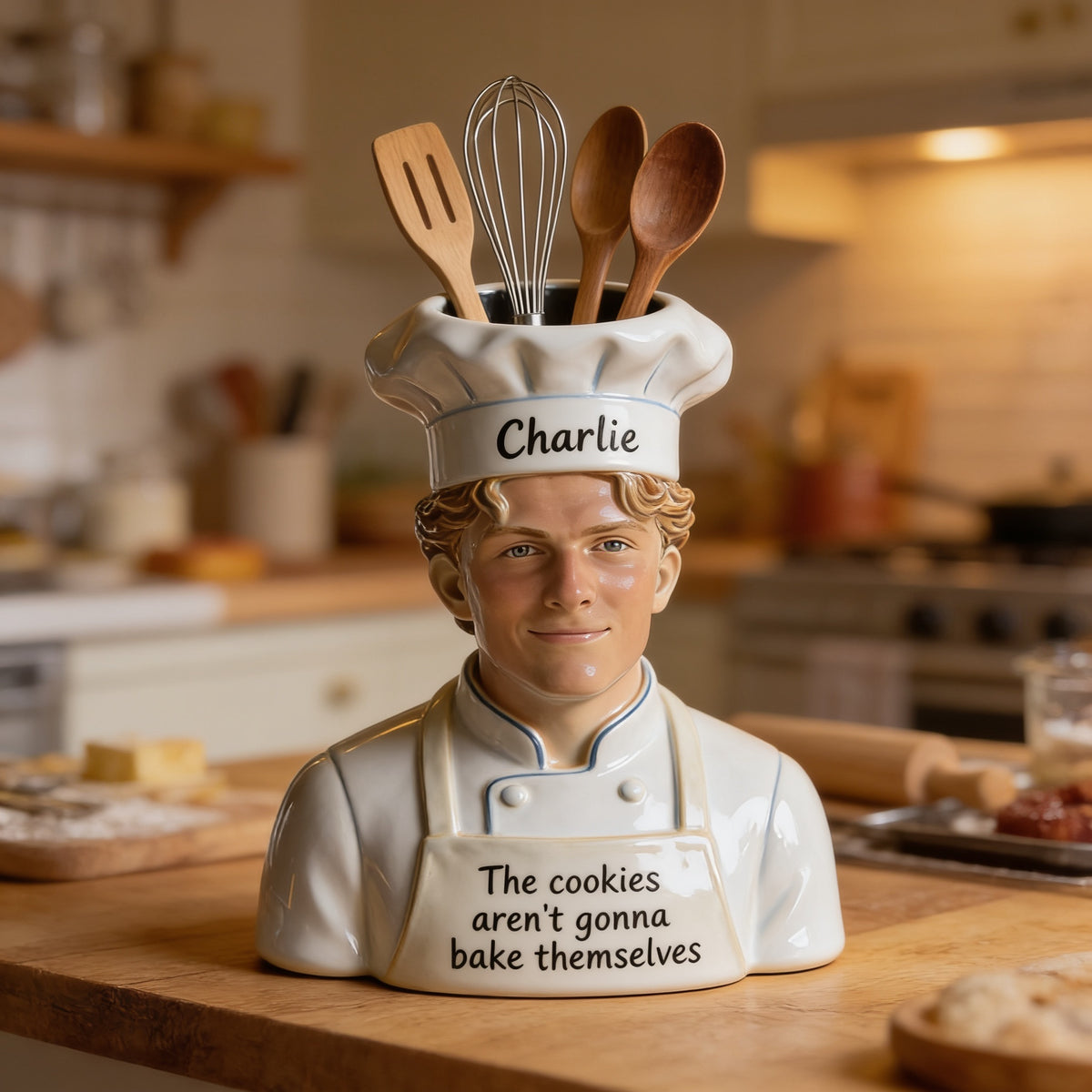 Personalized Chef Latino Man Baking Acrylic Pot Kitchen Counter Decor Gift
