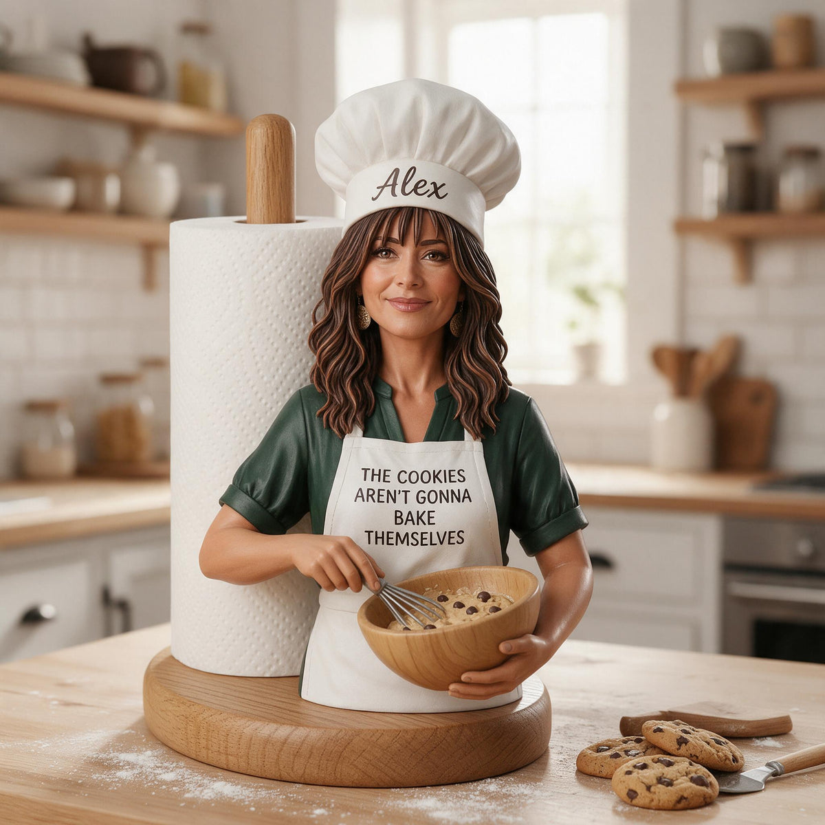 Custom Photo Older Latina Baking Chef Paper Towel Stand, Fun Kitchen Decor Gift