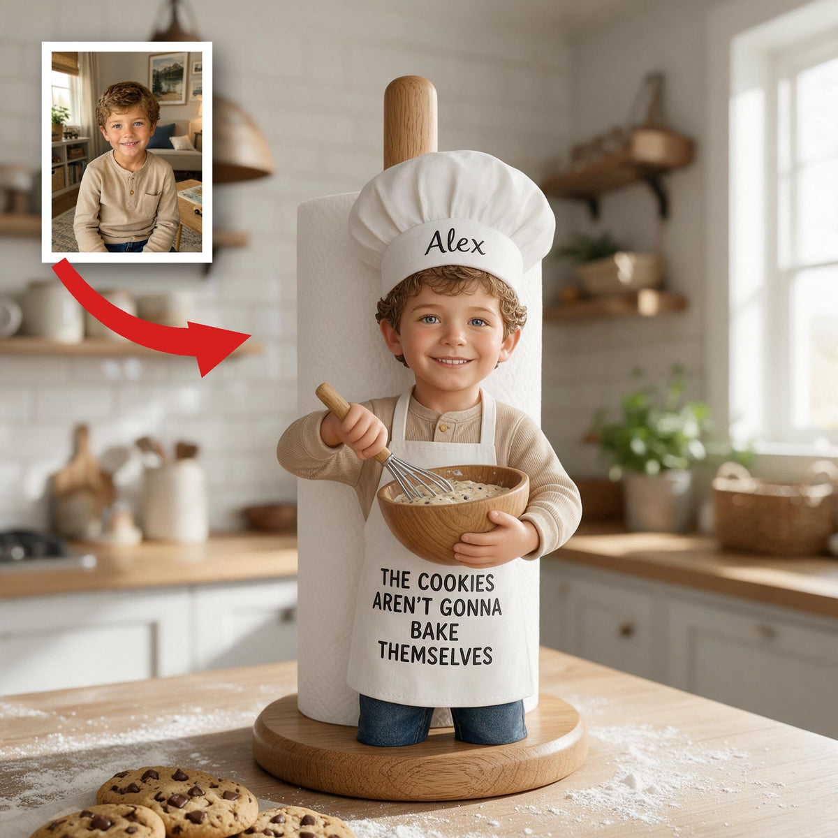Custom Photo Latino Little Boy Chef Paper Towel Stand Kitchen Decor Gift