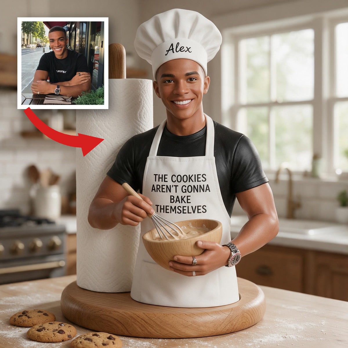 Custom Photo Black Male Baker Paper Towel Stand Kitchen Baking Decor Gift
