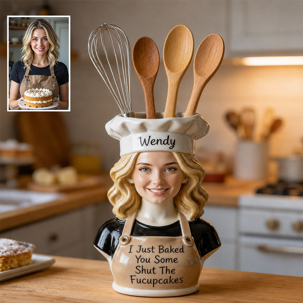 Personalized Black Chef Acrylic Utensil Pot Baking Gift for Kitchen Decor