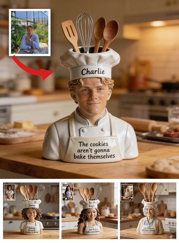 Personalized Chef Latino Man Baking Acrylic Pot Kitchen Counter Decor Gift