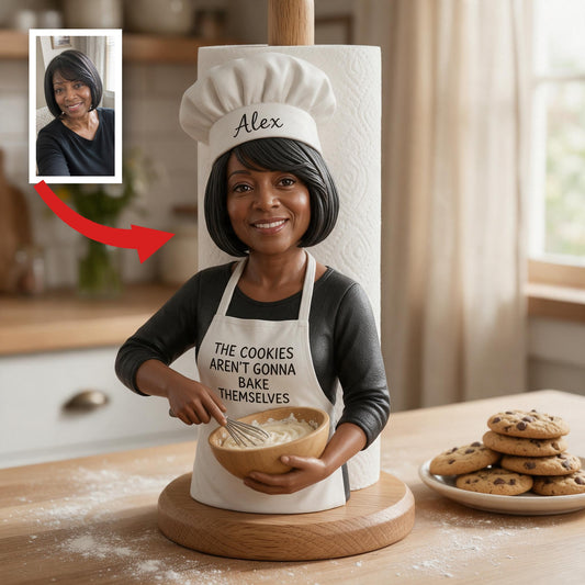 Support à essuie-tout personnalisé avec photo d'une femme noire âgée pâtissière