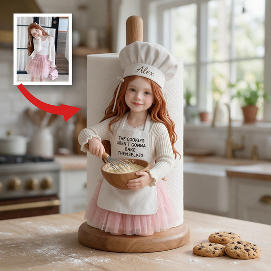 Support à essuie-tout en bois personnalisé Petite Fille Latina Pâtissière Décoration de Cuisine Cadeau