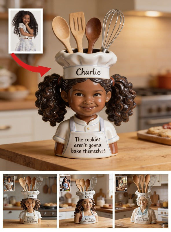 Personalized Black Little Girl Chef Acrylic Pot Baking Kitchen Decor Gift