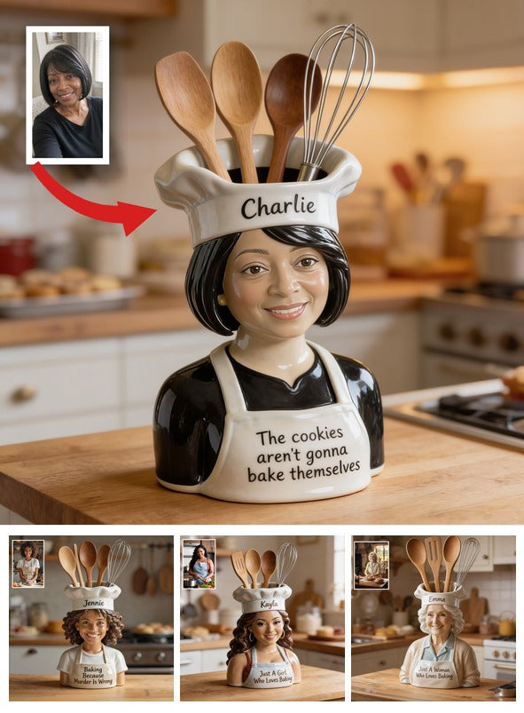 Personalized Senior Black Woman Chef Acrylic Utensil Pot Baking Gift