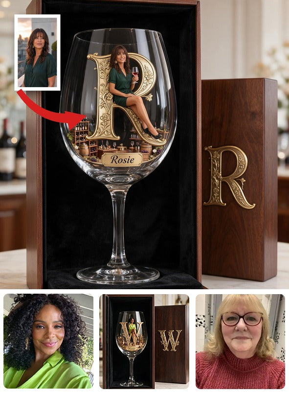 Personalized Older Latina Woman Initial Wine Glass Set, Wine Lover Gift