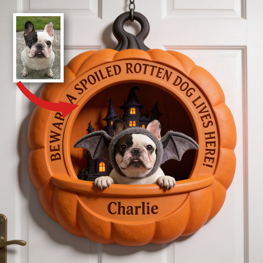 Personalized Halloween Black and White French Bulldog Custom Shaped Wood Sign