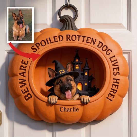 Personalized Halloween German Shepherd Pumpkin Shaped Wood Sign Home Decor
