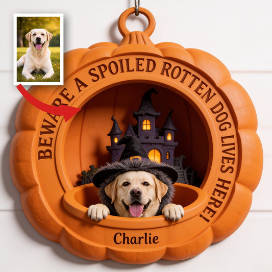 Personalized Halloween Cream Labrador Retriever Pumpkin Shaped Wood Sign Dog Gift