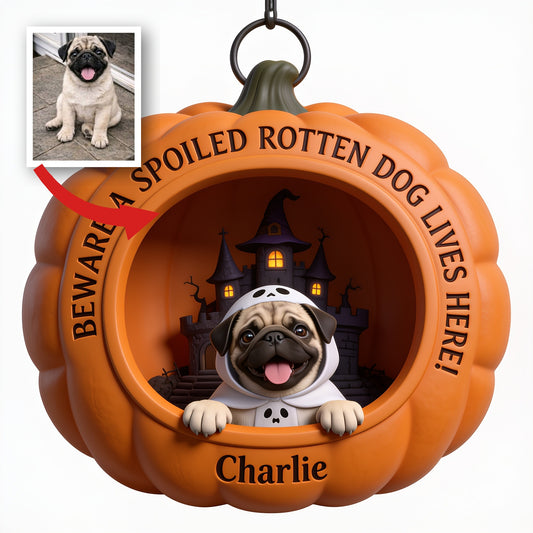 Personalized Halloween Fawn Pug Pumpkin Shaped Wood Sign Dog Lover Gift