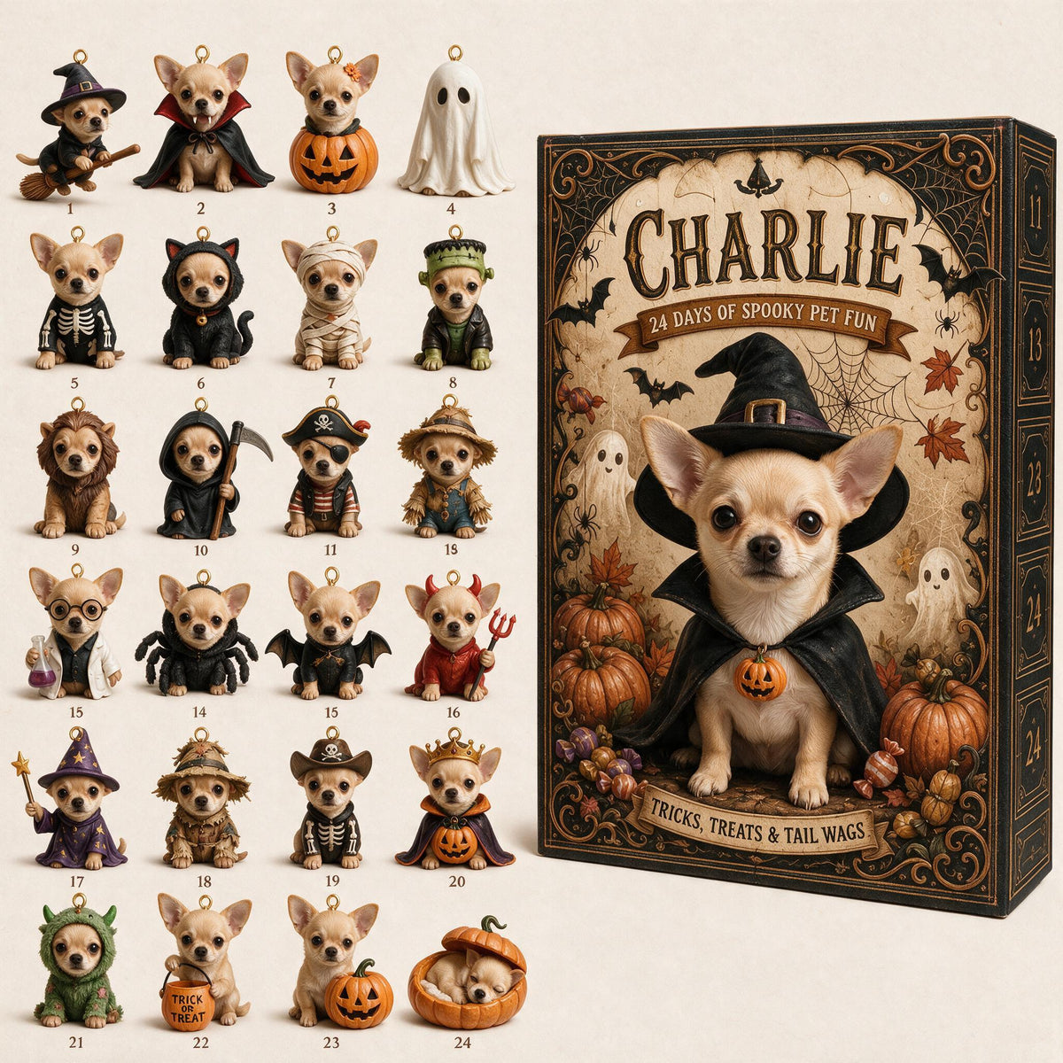 Calendrier de l'Avent Personnalisé Halloween Fawn Chihuahua Avec Mini Ornements Cadeau Amoureux des Chiens