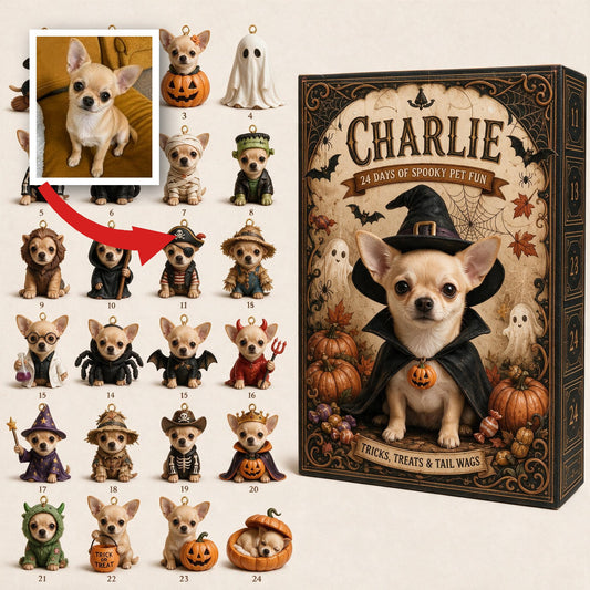 Personalized Halloween Fawn Chihuahua Advent Calendar With Mini Ornaments Dog Lover Gift