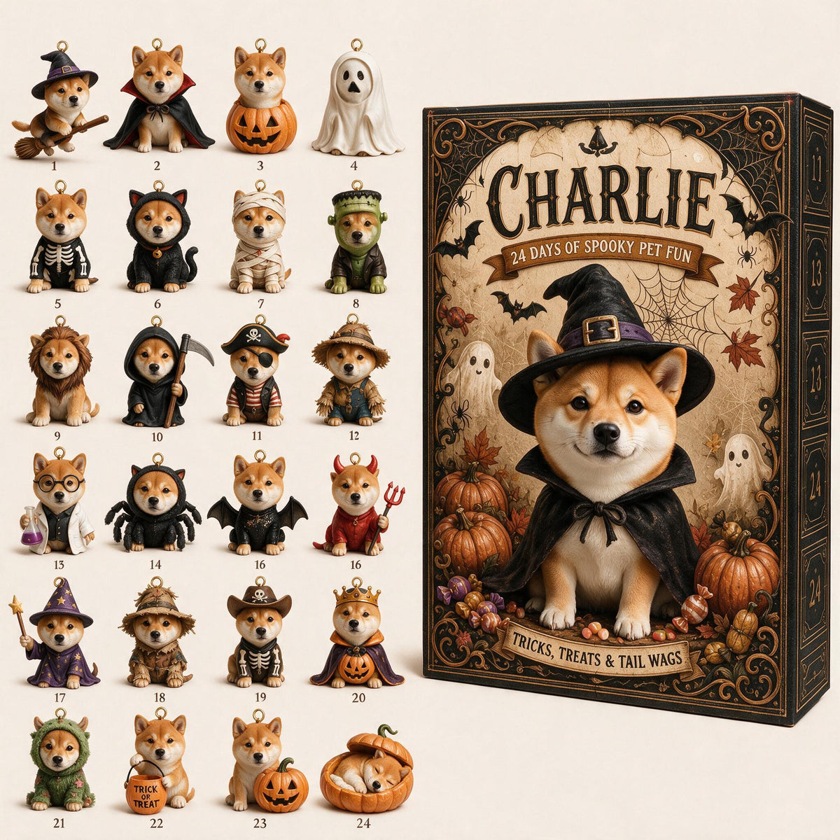 Personalized Halloween Red & White Shiba Inu Advent Calendar Spooky Dog Lover Gift