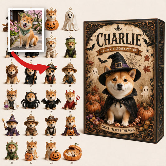 Personalized Halloween Red & White Shiba Inu Advent Calendar Spooky Dog Lover Gift