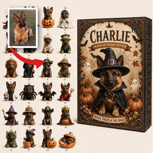 Calendrier de l'Avent Personnalisé pour Halloween Berger Allemand Noir et Feu avec Ornements