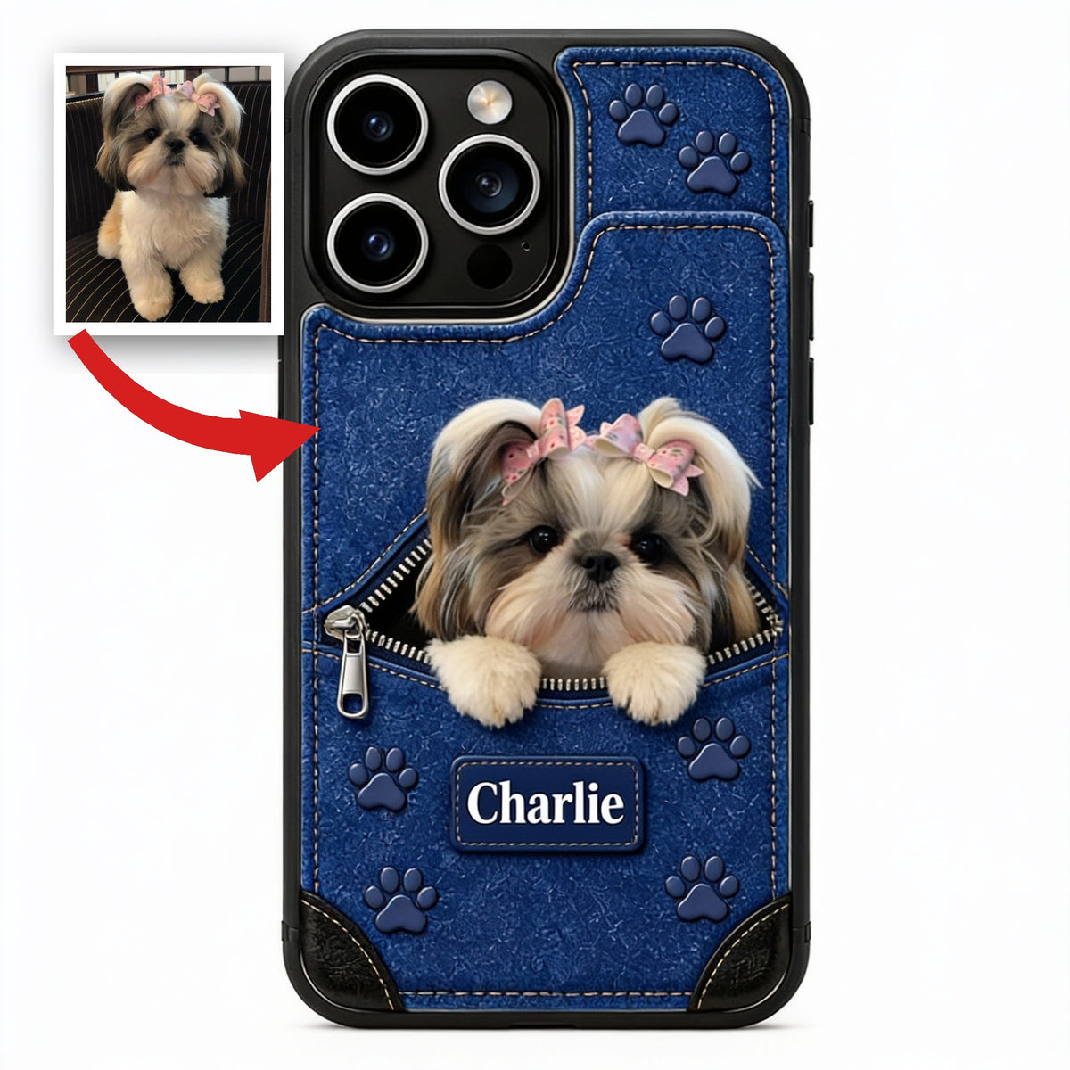 Personalized Long Fur Shih Tzu Wallet Phone Case Dog Lover Gift