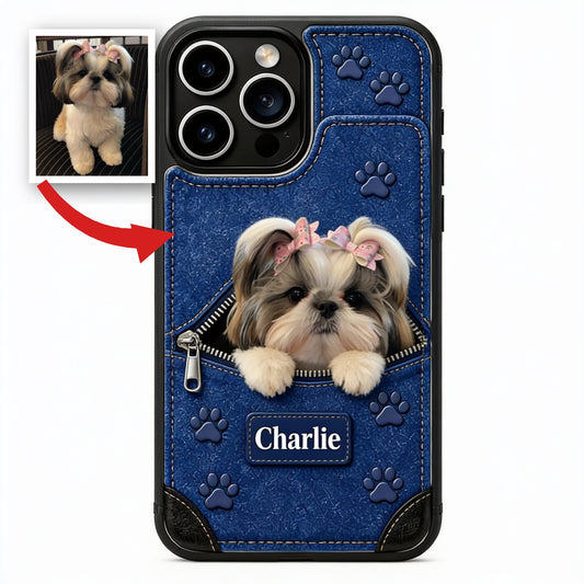 Coque de téléphone portefeuille en fourrure longue personnalisée pour amoureux des chiens
