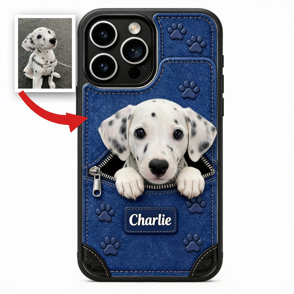 Personalized Dalmatian Puppy Peeking Wallet Phone Case Dog Lover Gift