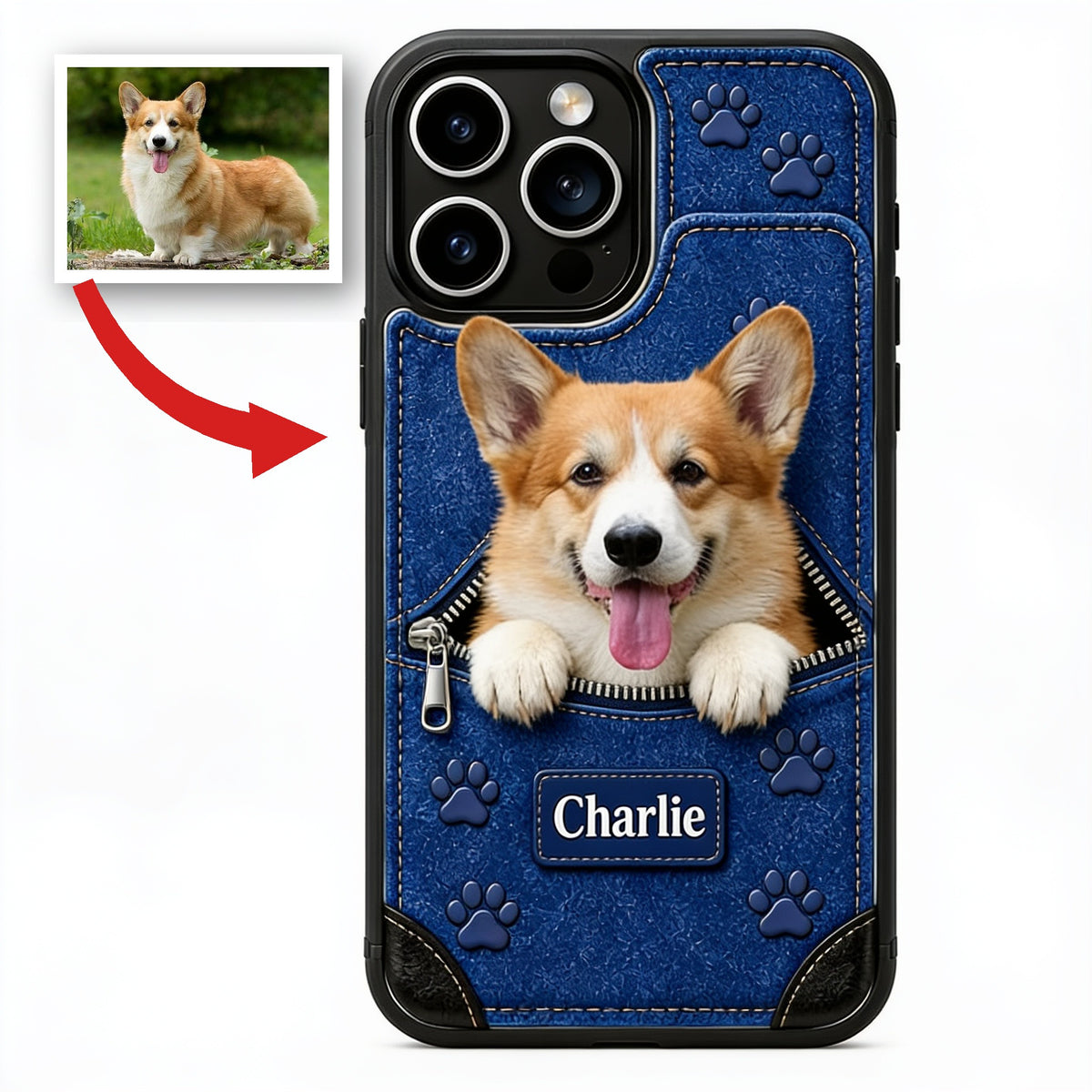 Personalisierte Tan und Weiße Pembroke Welsh Corgi Geldbörse Handyhülle Geschenk für Tierliebhaber