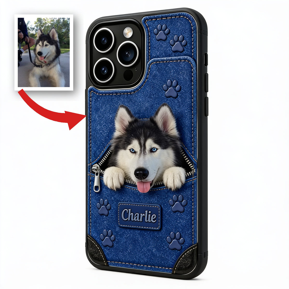 Personalized Peeking Blue Eyed Siberian Husky Wallet Phone Case Dog Lover Gift