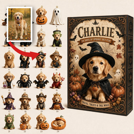 Personalized Halloween Golden Retriever Advent Calendar with Mini Ornaments