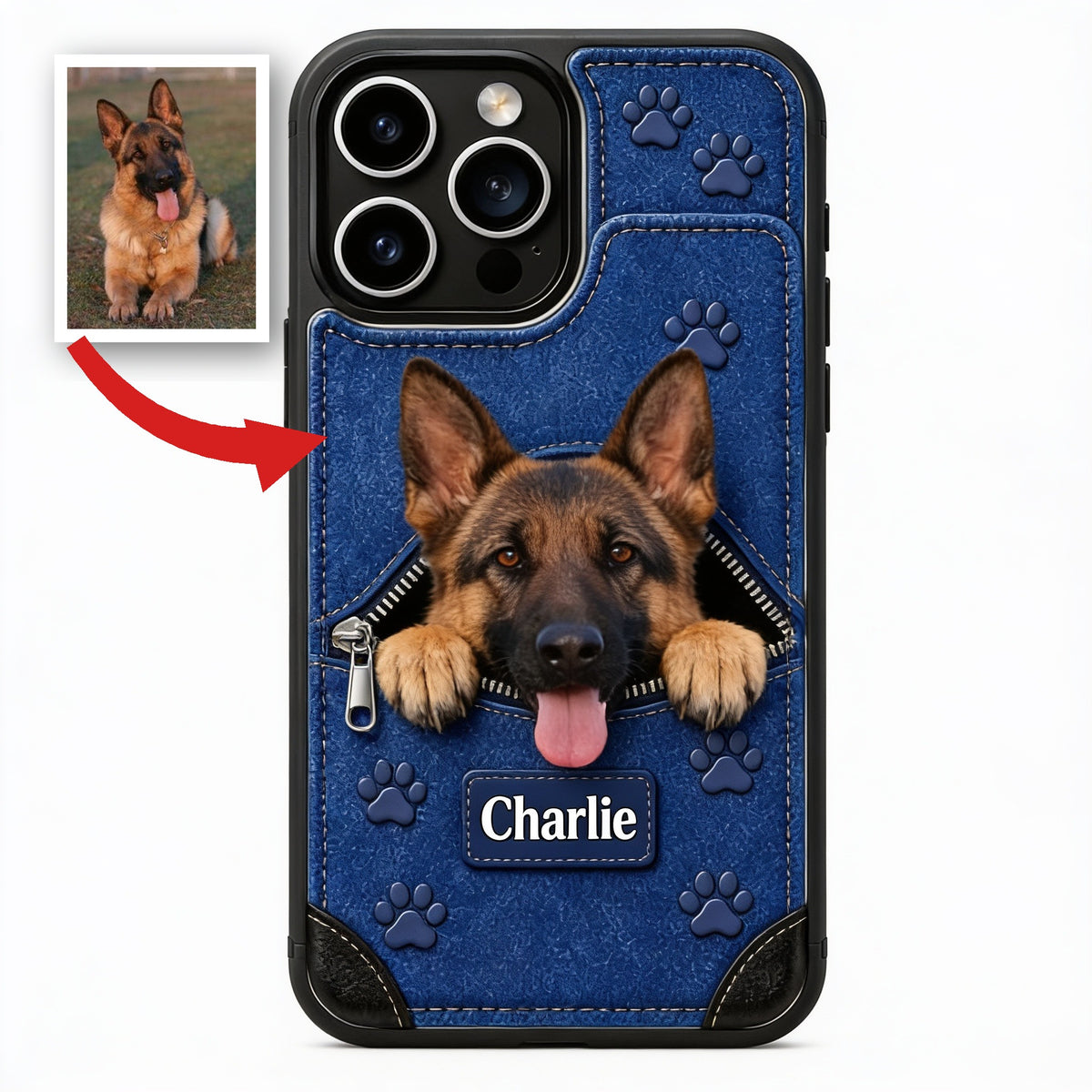 Personalized Peeking Black and Tan German Shepherd Wallet Phone Case Dog Lover Gift