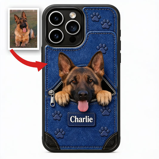 Coque de téléphone portefeuille personnalisée avec un berger allemand noir et feu