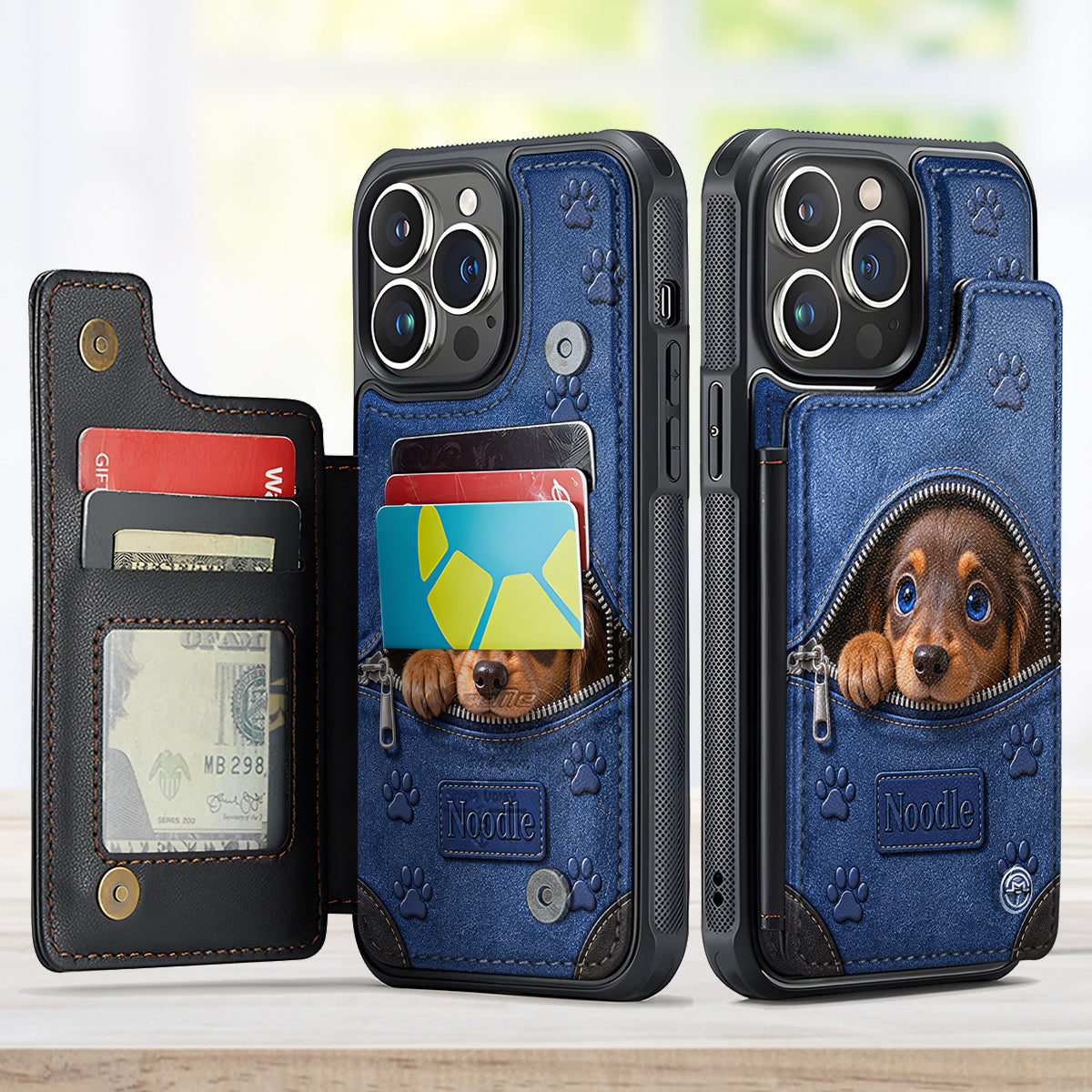 Personalized Peeking Fawn Pug Wallet Phone Case Dog Owner Gift