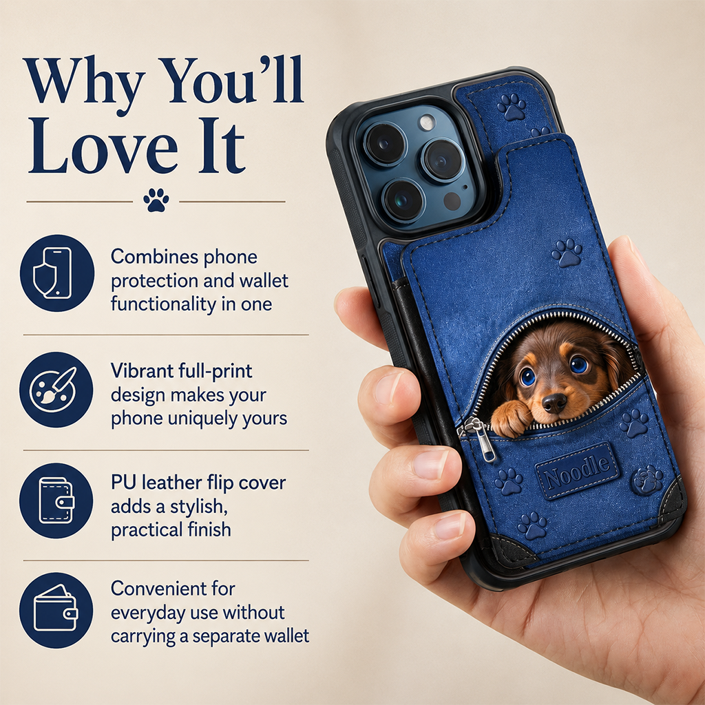 Personalized Peeking Fawn Pug Wallet Phone Case Dog Owner Gift