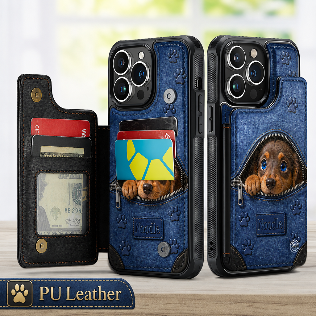 Personalized Reddish Brown Curly Toy Poodle Wallet Phone Case, Dog Lover Gift