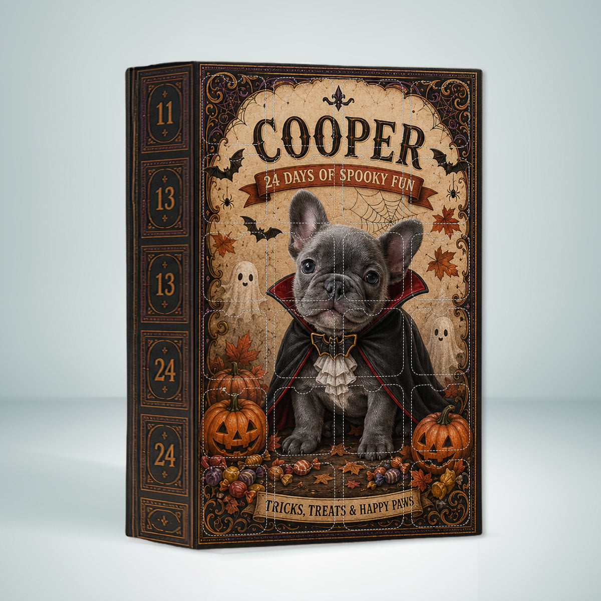 Personalized Halloween Black and Tan Dachshund Puppy Advent Calendar with Ornaments, Dog Lover Gift