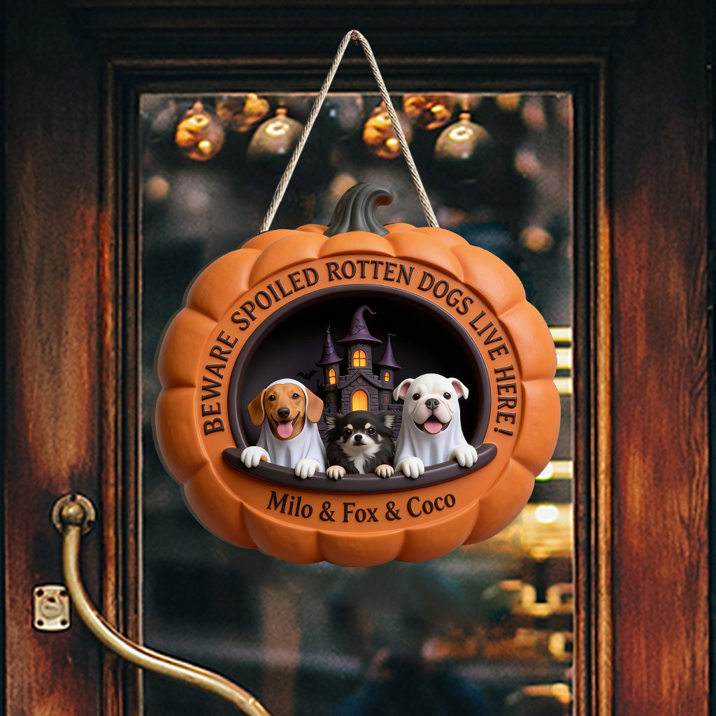 Personalized Halloween Blue Eyed Siberian Husky Pumpkin Shaped Wood Sign Home Decor