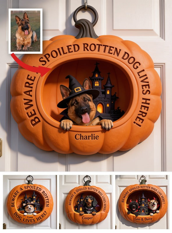 Personalized Halloween German Shepherd Pumpkin Shaped Wood Sign Home Decor