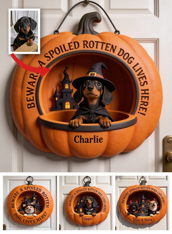 Personalized Halloween Black and Tan Dachshund Puppy Pumpkin Wood Sign Dog Lover Decor